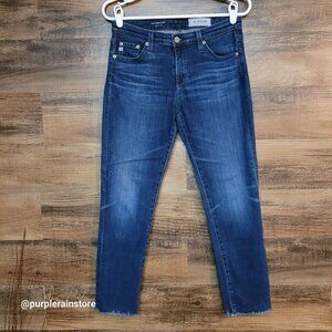 AG Adriano Goldschmied 27 R Prima Cigarette Crop Mid Rise Dark Wash Raw Hem